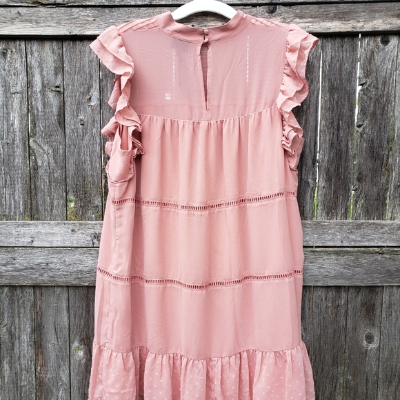 Brand new!! NWT Who What Wear designer pink flutter sleeve ruffle dress size 1X - Picture 6 of 7